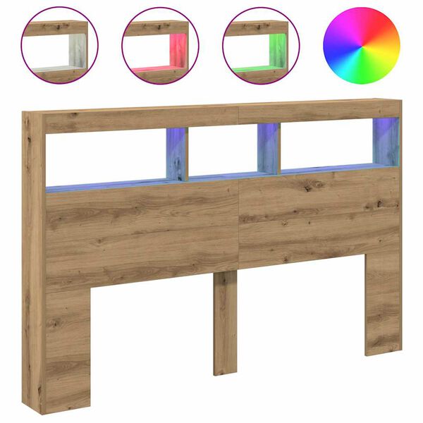 vidaXL Zagłówek z półkami i LED, dąb artisan, 160x17x102 cm