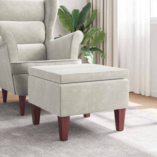 vidaXL Podn&oacute;żek z drewnianymi n&oacute;żkami, kremowy, obity aksamitem