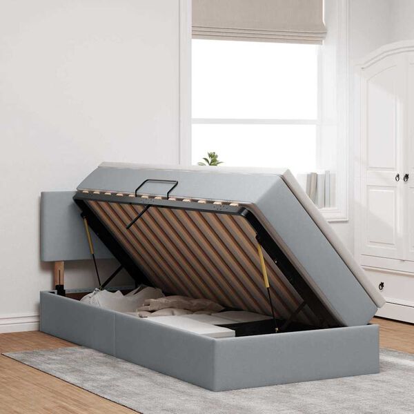 vidaXL Ł&oacute;żko z miejscem na przechowywanie i LED Jasnoszary 90 x 190 cm