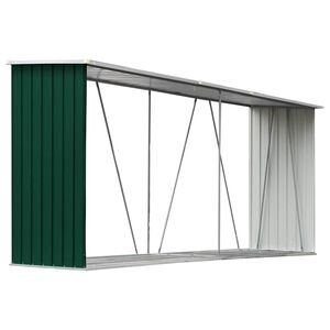 vidaXL Wiata na drewno, stal galwanizowana, 330 x 84 x 152 cm, zielona