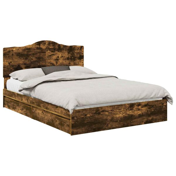 vidaXL Ł&oacute;żko z miejscem do przechowywania Dąb wędzony 160 x 200 cm