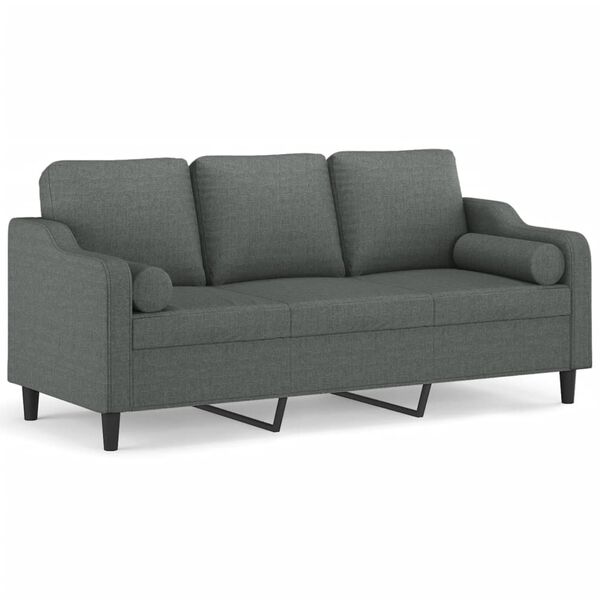 vidaXL 3-osobowa sofa z poduszkami, ciemnoszara, 180 cm, tkanina