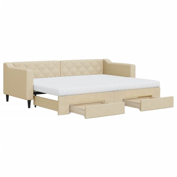 vidaXL Sofa rozsuwana z szufladami, kremowa, 80x200 cm, tkanina