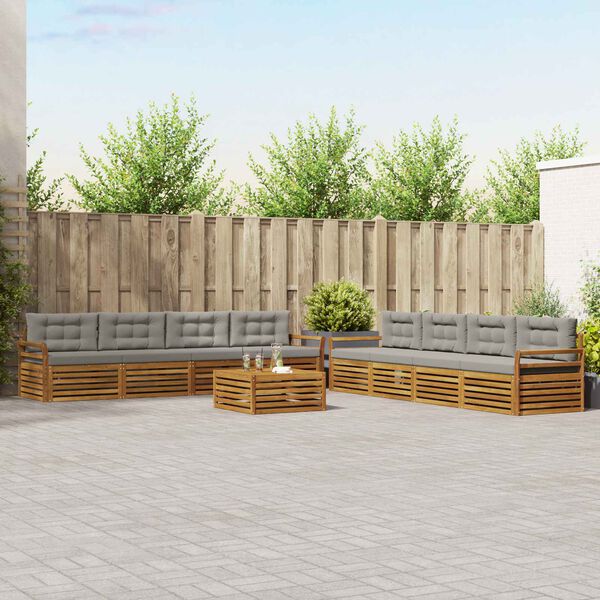 vidaXL Zestaw sof na zewnątrz z poduszką 9 pcs Naturalny i Jasny Szary