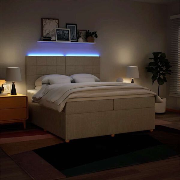 vidaXL Ł&oacute;żko kontynentalne z materacem, kremowe, tkanina, 200x200 cm