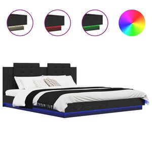 vidaXL Rama ł&oacute;żka z wezgłowiem Ze LED Lights Czarny Dąb 200 x 200 cm