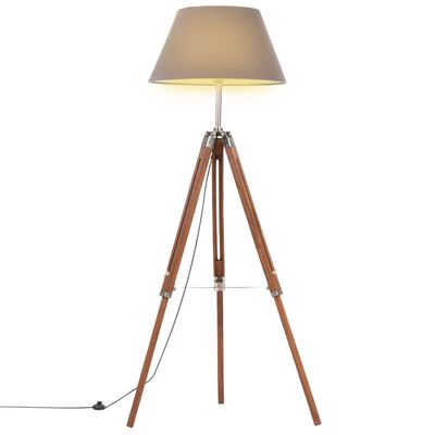 vidaXL Lampa podłogowa na trójnogu, brązowo-szara, tek, 141 cm