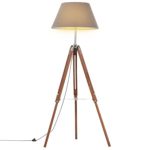 vidaXL Lampa podłogowa na trójnogu, brązowo-szara, tek, 141 cm