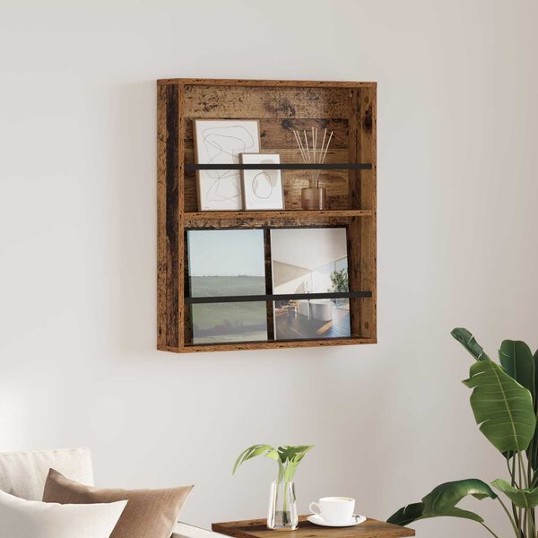 vidaXL Regał na gazety z p&oacute;łką Stare drewno 60 x 12 x 70 cm