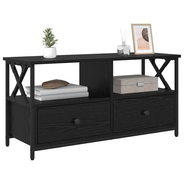 vidaXL Szafka pod telewizor z szufladą Czarny Dąb 90 x 33 x 45 cm