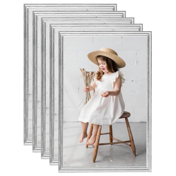 vidaXL Ramki na zdjęcia, 5 szt., ścienne, srebrne, 70x90 cm, MDF