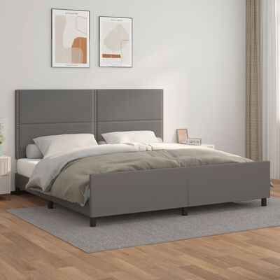 vidaXL Rama łóżka z zagłówkiem, szara, 200x200 cm, sztuczna skóra
