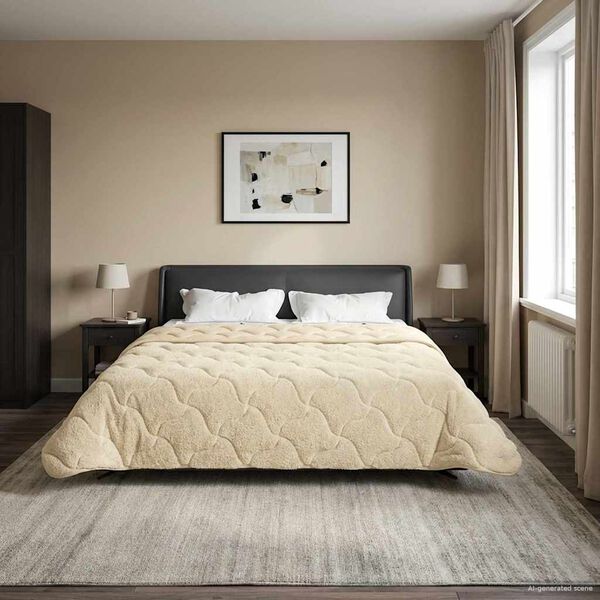 vidaXL Zimowa Kołdra Kremowy 200 x 200 cm Mikrofibra i Fleece Teddy