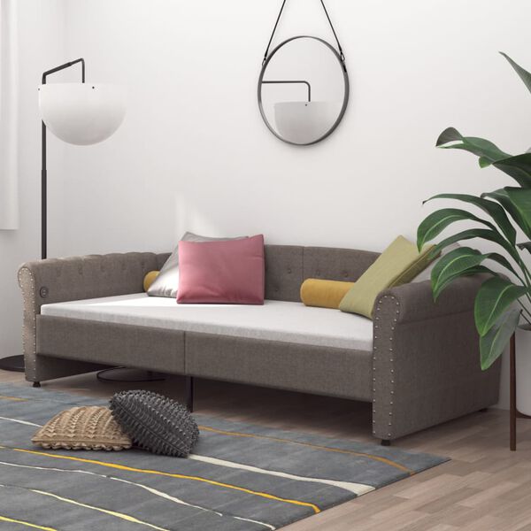 vidaXL Ł&oacute;żko dzienne z materacem i USB, tkanina taupe, 90x200 cm