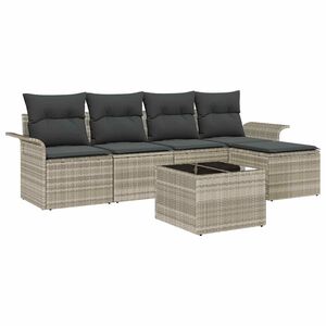 vidaXL Sofa na zewnątrz z poduszką 6 pcs Jasnoszary polirattan