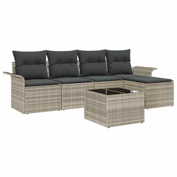 vidaXL Sofa na zewnątrz z poduszką 6 pcs Jasnoszary polirattan