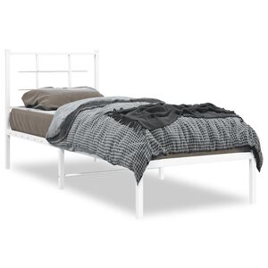 vidaXL Metalowe ł&oacute;żko z wezgłowiem, bez materaca, białe, 75x190 cm