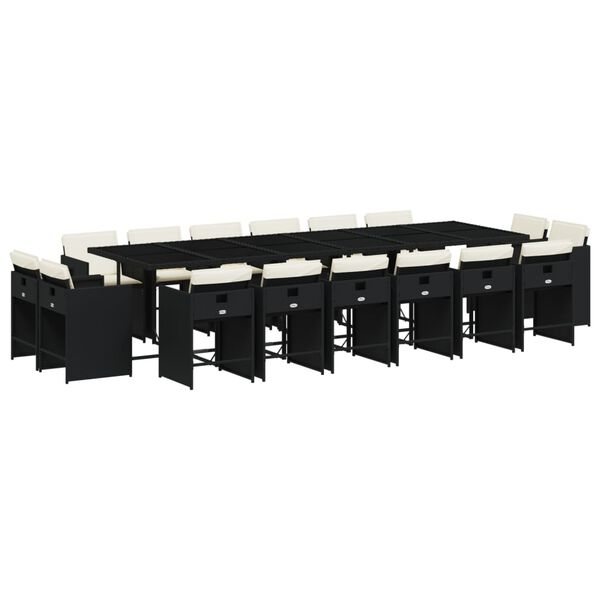 vidaXL 17-cz. zestaw mebli ogrodowych z poduszkami, czarny, rattan PE