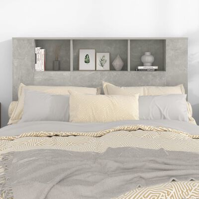vidaXL Wezgłowie łóżka z półkami, szarość betonu, 140x18,5x104,5 cm