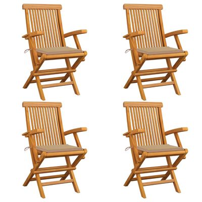 vidaXL Krzesła ogrodowe, beżowe poduszki, 4 szt., lite drewno tekowe