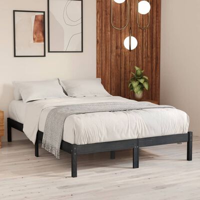 vidaXL Rama łóżka, szara, lite drewno sosnowe, 140 x 200 cm