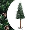 vidaXL Smukła choinka z drewnem i śniegiem, zielona, 150 cm