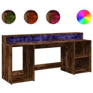 vidaXL Biurko z podświetleniem LED, przydymiony dąb, 200x55x91 cm