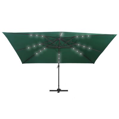 vidaXL Parasol z LED i aluminiowym słupkiem, 400x300 cm, zielony