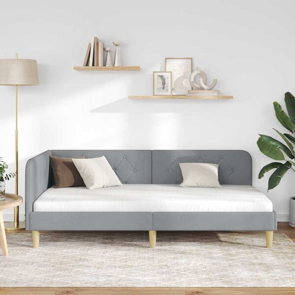 vidaXL Rama łóżka narożnego Jasnoszary 90 x 200 cm tkanina