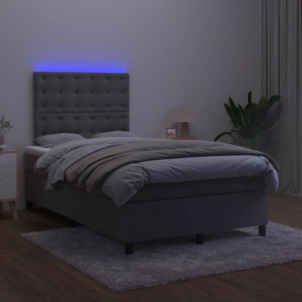 vidaXL Ł&oacute;żko kontynentalne z materacem i LED, ciemnoszare, 120x190 cm