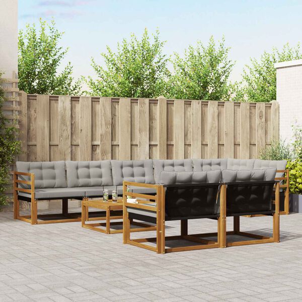 vidaXL Zestaw sof na zewnątrz z poduszką 9 pcs Naturalny i Jasny Szary