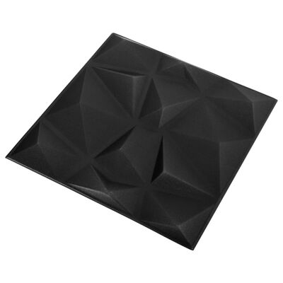 vidaXL Panele ścienne 3D, 24 szt., 50x50 cm, diamentowa czerń, 6 m²
