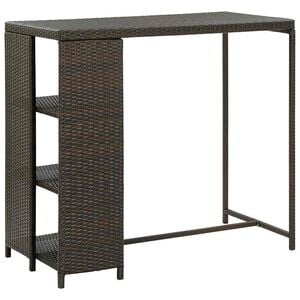 vidaXL Stolik barowy z p&oacute;łką, brązowy, 120x60x110 cm, polirattan