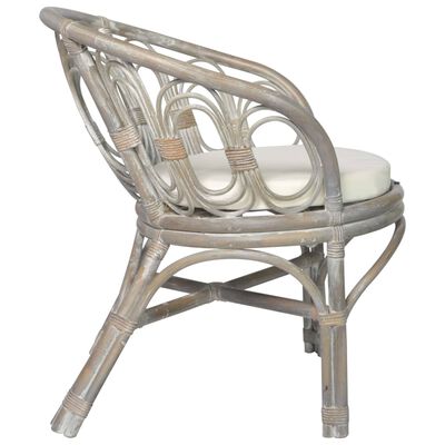 vidaXL Krzesło stołowe z poduszką, szary naturalny rattan i len
