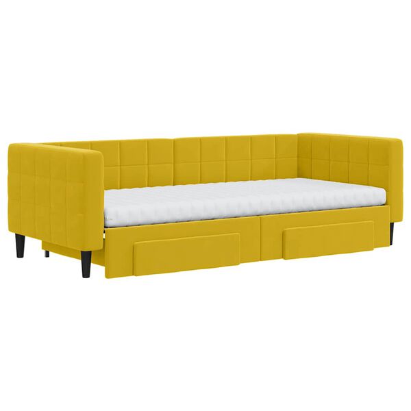 vidaXL Sofa rozsuwana z szufladami, ż&oacute;łta, 90x200 cm, aksamit