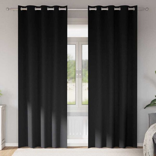 vidaXL Firany blackout z k&oacute;łkami 2 pcs Czarny 260 x 140 cm Poliester