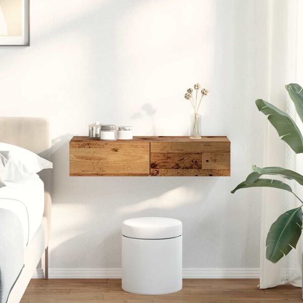 vidaXL P&oacute;łka ścienna z szufladami, stare drewno, 80x33x17 cm