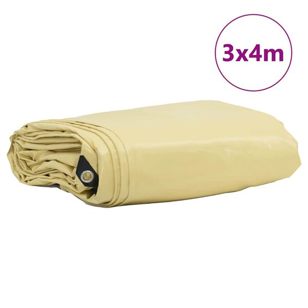 vidaXL Plandeka 650g / m&sup2; Beżowy 3 x 4 m Pł&oacute;tno z powłoką PVC