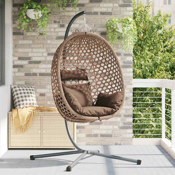 vidaXL Wiszące krzesło jajo kawowy 104 x 100 x 191 cm polirattan