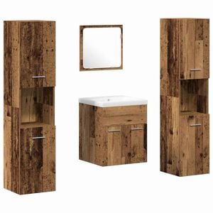 vidaXL Zestaw mebli łazienkowych z p&oacute;łką z drzwiami 4 pcs Stare drewno