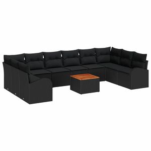 vidaXL Zestaw Sof na Ogr&oacute;d z poduszką 11 pcs Czarny polirattan