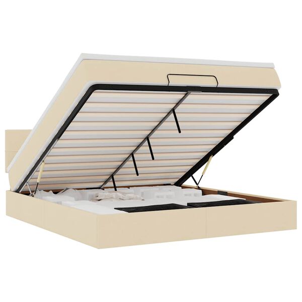 vidaXL Rama ł&oacute;żka otomana z materacem, kremowa, 160x200 cm, tkanina