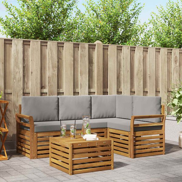 vidaXL Zestawy mebli z poduszką 5 pcs Naturalny i Jasny Szary