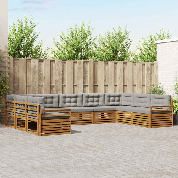 vidaXL Zestawy sof 9 pcs Naturalny i Jasny Szary Lite Drewno Akacji