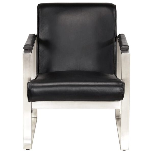 vidaXL Fotel klubowy, czarny, 60x73x77 cm, sk&oacute;ra naturalna