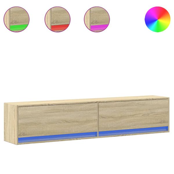 vidaXL Ścienna szafka pod TV, z LED, dąb sonoma, 180x31x38 cm