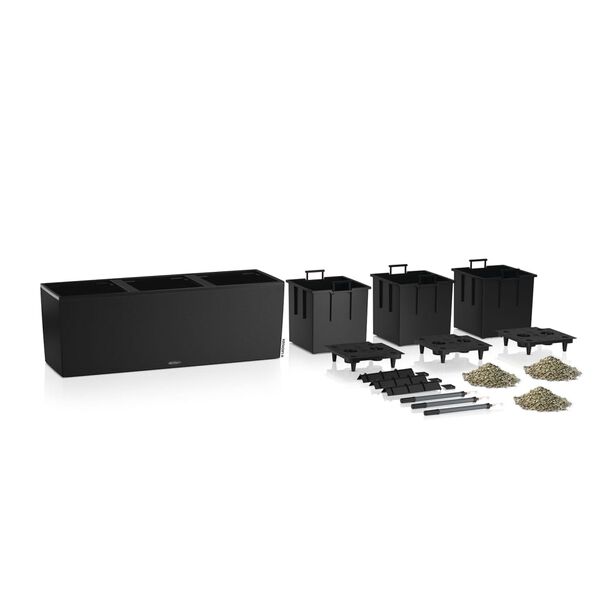 LECHUZA Donica stołowa TRIO Stone 30 ALL-IN-ONE, grafitowa czerń