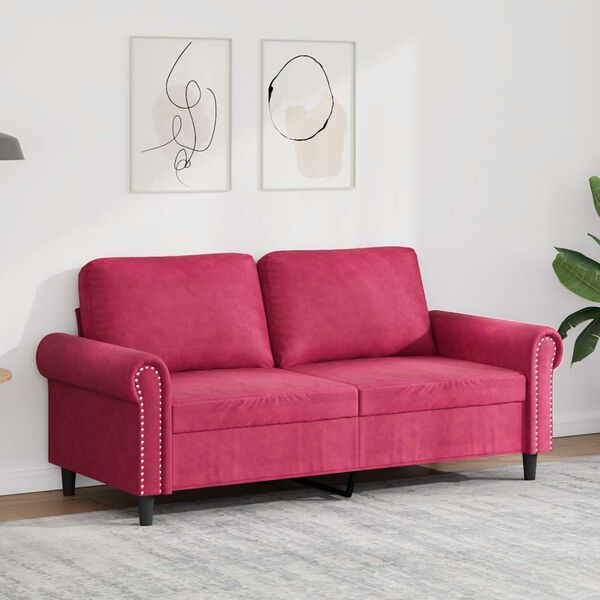 vidaXL Sofa 2-osobowa, winna czerwień, 140 cm, tapicerowana aksamitem