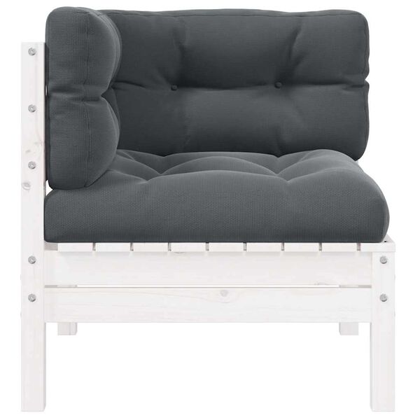 vidaXL Ogrodowe siedzisko narożne z białymi poduszkami, lita sosna