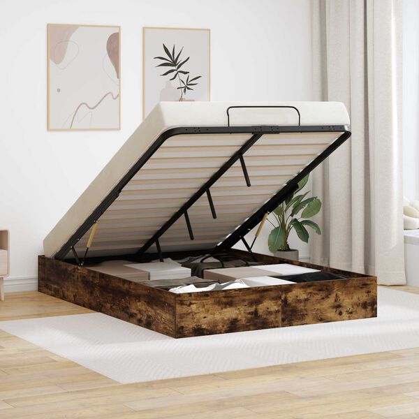 vidaXL Ł&oacute;żko otomanowe z przechowywaniem Dąb Wędzony 193 x 120 x 25 cm